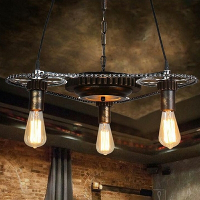 Industrial Gear Shaped Multi Light Pendant Metal 3 Light Hanging Lamp