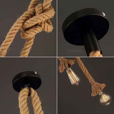 Industrial Multi Light Pendant Natural Rope 2 Light Hanging Lamp