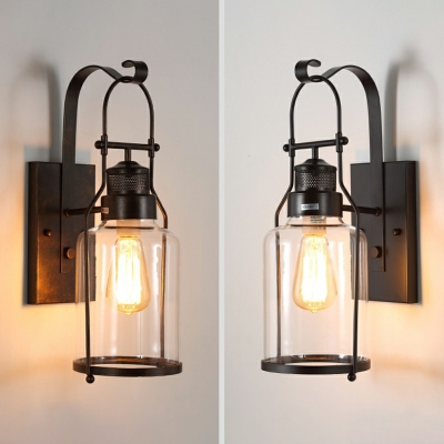 Industrial Style Cylinder Shaped Wall Lamp Glass 1 Light Wall Light