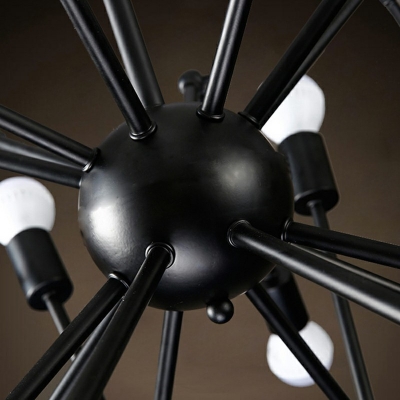 Industrial Style Spider Shaped Chandelier Metal 12 Light Chandelier in Black for Living Room