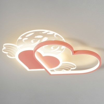 Minimalism Style Heart-Shaped LED Ceiling Light with Feather Acrylic Semi Flush Mount for Bedroom