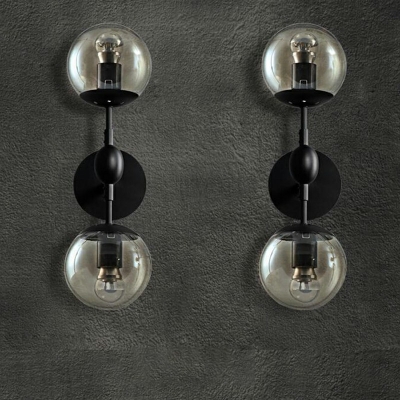 Minimalist 2-Head Black Armed Wall Sconce Double Glass Wall Mount Ball Lamp