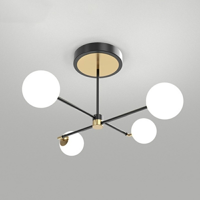 Minimalist Sputnik Ceiling Light Round Canopy Metal Semi Flushmount in Black Bedroom Ceiling Light