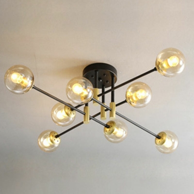 Modern Sputnik Shaped Semi Flush Mount Light Glass 8 Light Ceiling Light for Living Room