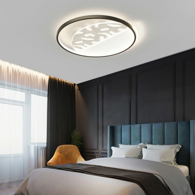 Modern Style Geometric LED Semi Flush Mount with Feather Metal Ceiling Light for Bedroom