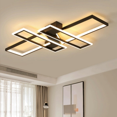 Modern Style Rectangle Semi Flush Mount Light Metal 4 Light Ceiling Light for Living Room