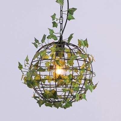 Single Light Metal Cage Plant Hanging Light Industrial Coffee Shop Restaurant Suspension Lamp