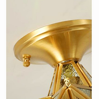 Star Metal Semi-Flushmount Light Colonial Style Triangle Glass 1-Head Ceiling Light in Gold