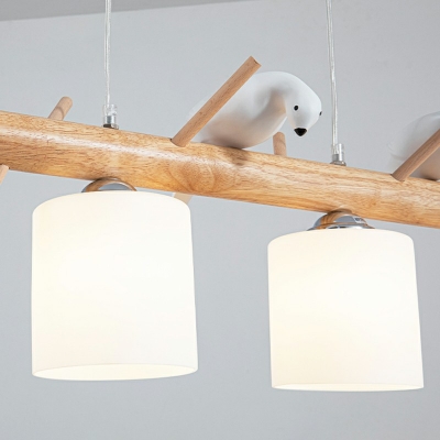Wooden Beam Linear Pendant 3 Lights Island Chandelier Light Fixtures for Dining Room