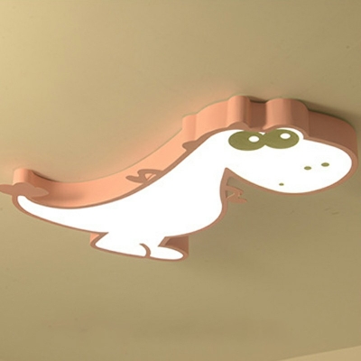 1-Light Flush-Mount Light Fixture Kids Style Dinosaur Shape Meta Ceiling Lighting