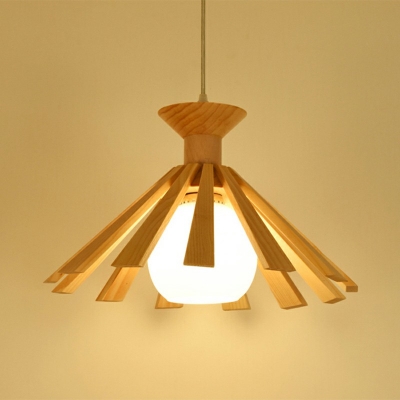 1-Light Suspension Pendant Modern Style Cone Shape Wood Hanging Lamp Kit