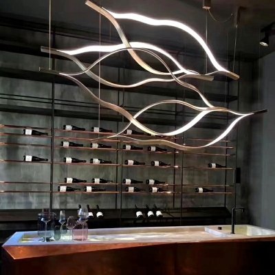 2-Light Hanging Lights Minimal Style Wave Shape Metal Island Lighting Ideas