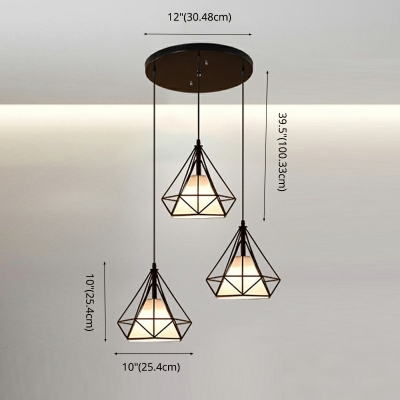 3 Lights Modern Prismatic Pendant Lighting Iron Cage Pendant Light