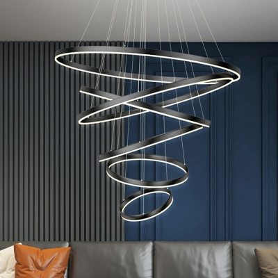 6 Lights Multi-Layer Shade Hanging Light Modern Style Metal Pendant Light for Living Room