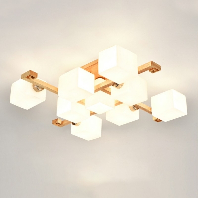 9 Lights LED Flushmount Light Modern Style Japanese Style Wood Acrylic Celling Light for Living Room