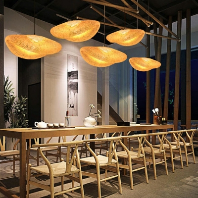 Asia Weaving Contemporary Pendant Lights 1 Light Wood Dinning Room Ceiling Light Fiztures