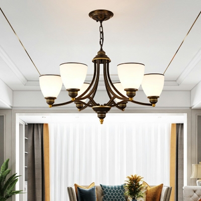 Chandelier Light Fixture 6 Lights Modern Metal and Glass Shade Hanging Lamp for Bedroom