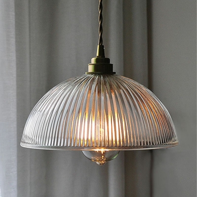 Industrial Striped Glass Pendant Light Cone Brass Glass Hanging Lamp