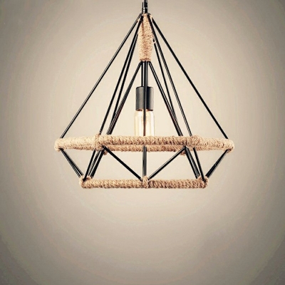 Industrial Style LED Hanging Nordic Style Hemp Rope Metal Pendant Light for Bar Coffee Shop