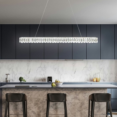 Island Light Fixture Modern Contracted Metal and Crystal Shade Hanging Light for Kitchen