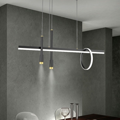 Linear Island Light Fixture 4 Lights Modern Contracted Metal Shade Hanging Light for Kitchen