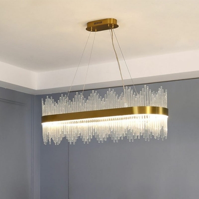 Modern Style LED Island Light Platting Metal Crystal Oval Nordic Style Pendant Light for Living Room