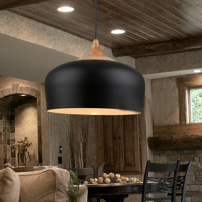 Wood Modern Pendants Lights Fixtures Minimalism Drum 1 Light Living Room Ceiling Lighting