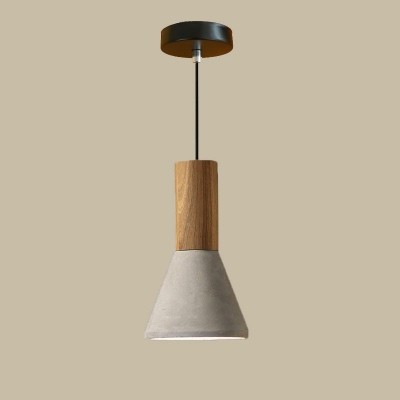 Wood Pendants Light Fixtures Modern Geometrical 1 Light Cement Nordic Hanging Light for Bedroom