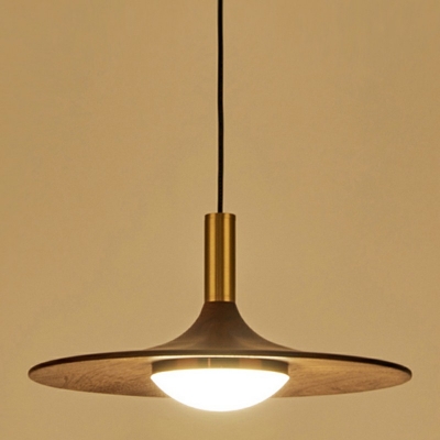 1-Light Pendant Lighting Fixture Modern Style Cone Shape Walnut Wood Hanging Light