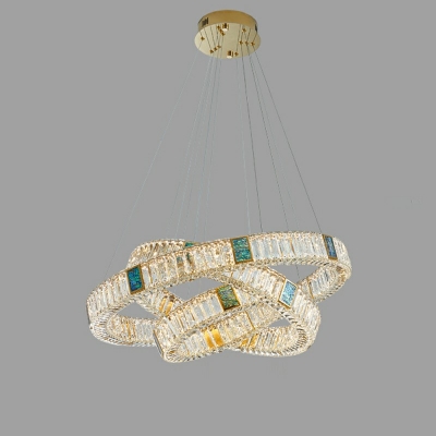 3-Light Suspension Lighting Modern Style Circle Shape Crystal Block Chandelier Lights