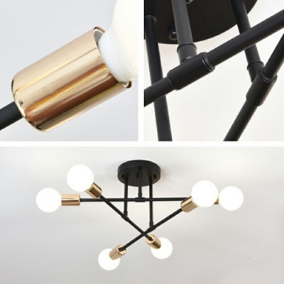Industrial Style Sputnik Semi Flush Mount Light Metal 6 Light Ceiling Light for Bedroom