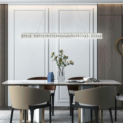 Island Light Fixture Modern Contracted Metal and Crystal Shade Hanging Light for Kitchen