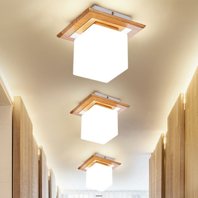 Simple Geometry Wooden Glass Ceiling Light for Bedroom Corridor and Hallway