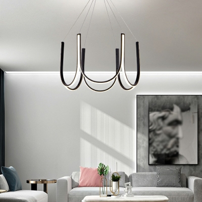  Black LED Chandelier Lighting Fixtures Modern Minimalism Hanging Ceiling Light