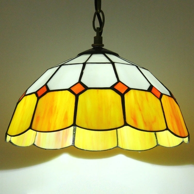 1-Ligh Pendant Lighting Tiffany-Style Dome Shape Stained Glass Hanging Light
