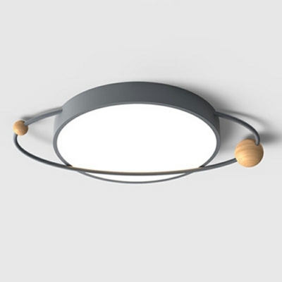 1-Light Flushmount Lights Modern Style Round Shape Metal And Wood Lighting Fixture