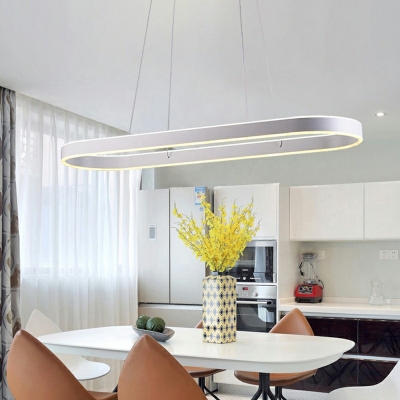 1-Light Island Lighting Minimal Style Oval Shape Metal Chandelier Lamp