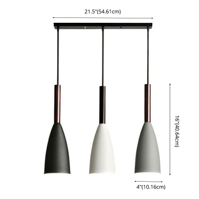 3 Lights Cone Shade Hanging Light Modern Style Metal Pendant Light for Living Room