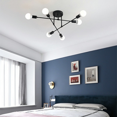 6 Lights Sputnik Shade Hanging Light Modern Style Metal Pendant Light for Living Room