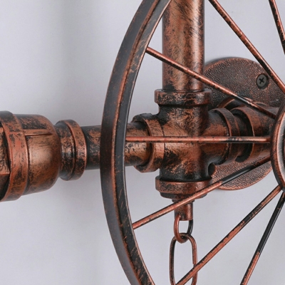 Creative Wrought Iron Decorative Wall Lamp Retro Wheel and Water Pipe Industrial Style
