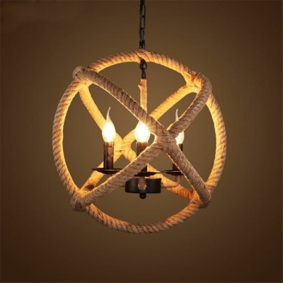 Globe Chandelier Roped Pendants Light Metal Industrial Vintage Ceiling Light for Living Room