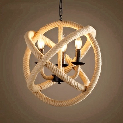 Globe Chandelier Roped Pendants Light Metal Industrial Vintage Ceiling Light for Living Room