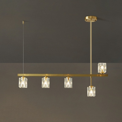 Island Light Fixture 5 Lights Modern Contracted Metal and Crystal Shade Hanging Light for Kitchen