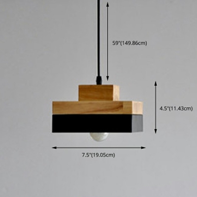 Square Pendants Light Wood Modern 1 Light Minimalism Ceiling Light Fixtures for Dinning Room 