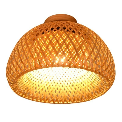 1-Light Flush Mount Chandelier Asia Style Half-Circle Shade Rattan Ceiling Mounted Light