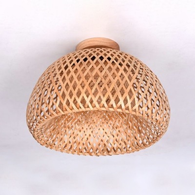 1-Light Flush Mount Chandelier Asia Style Half-Circle Shade Rattan Ceiling Mounted Light
