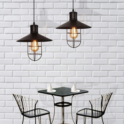 1-Light Hanging Ceiling Light Antiqued Style Wire Cage Shade Metal Pendant Light