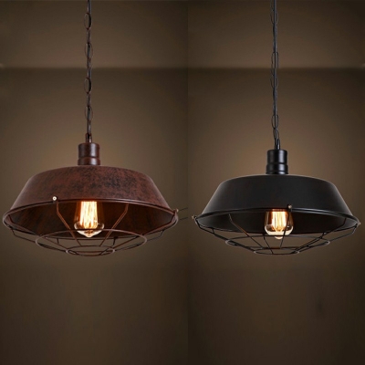 1-Light Hanging Light Fixtures Vintage Style Caged Shape Metal Ceiling Pendant