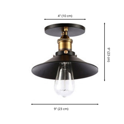 1-Light Semi Flush Mount Light Loft Style Wrought Iron Semi-Flush Ceiling Fixture in Black