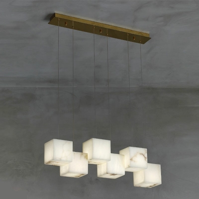 6 Lights Cube Shade Hanging Light Modern Style Dolomite Pendant Light for Living Room
